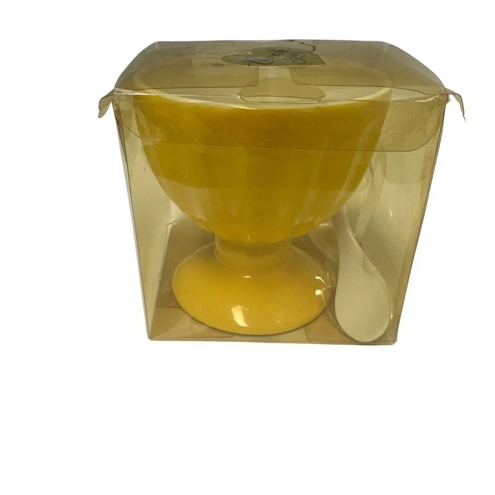 Pier 1 Imports One Ice Cream Bowl Yellow Stoneware With Spoon New In Box